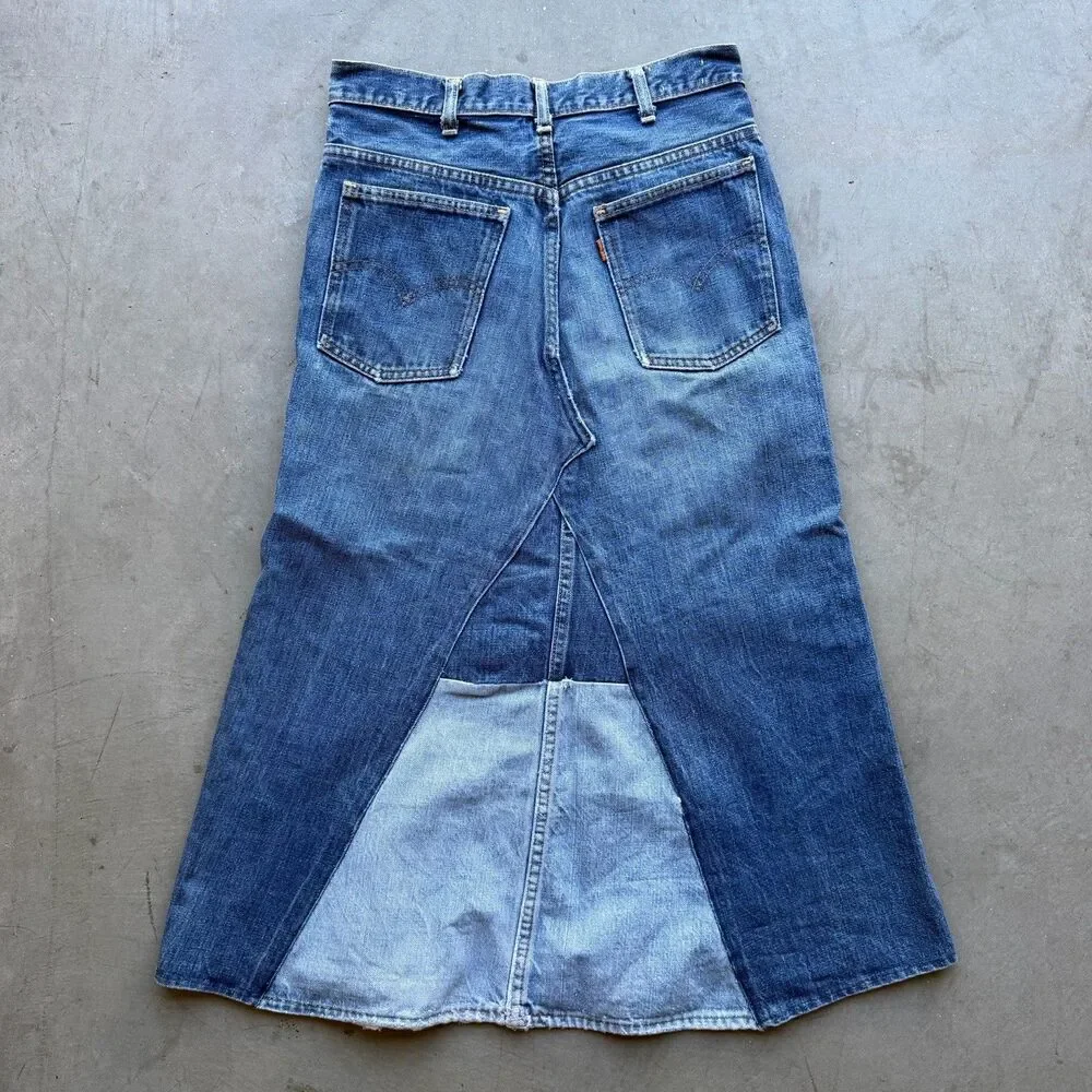 Vintage 70s Levi’s Big E Size 28 Custom Jean Skirt Denim USA Orange Tab